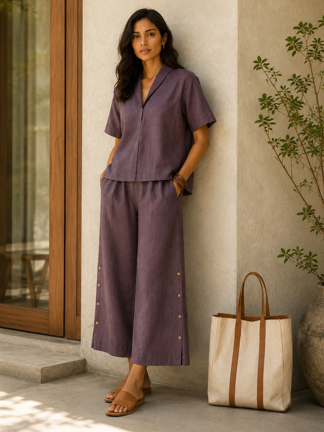 KoraKanvas Vintage Wine Khadi Co-ord Set 1