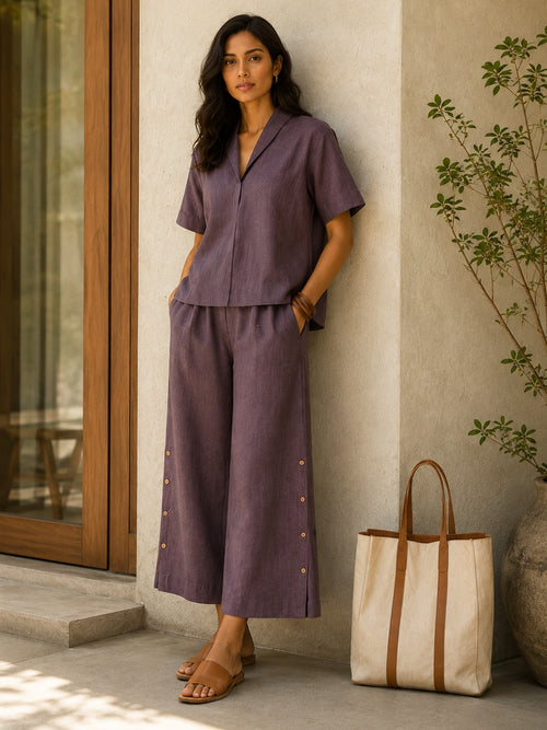 KoraKanvas Vintage Wine Khadi Co-ord Set